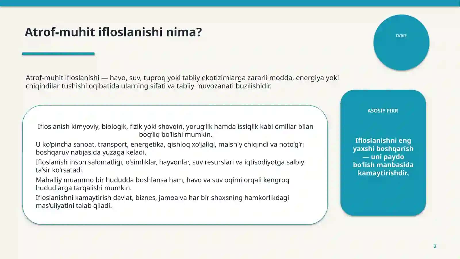 ATROF-MUHIT IFLOSLANISHI: SABABLAR VA YECHIMLAR 2