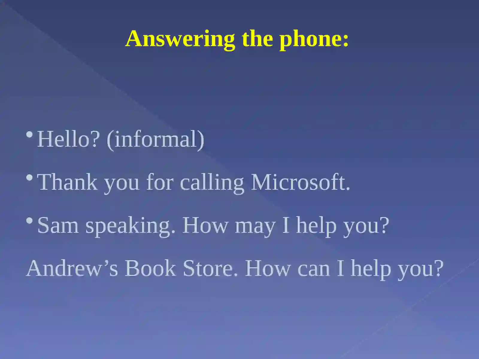Telephone Etiquette Conversation Examples 2