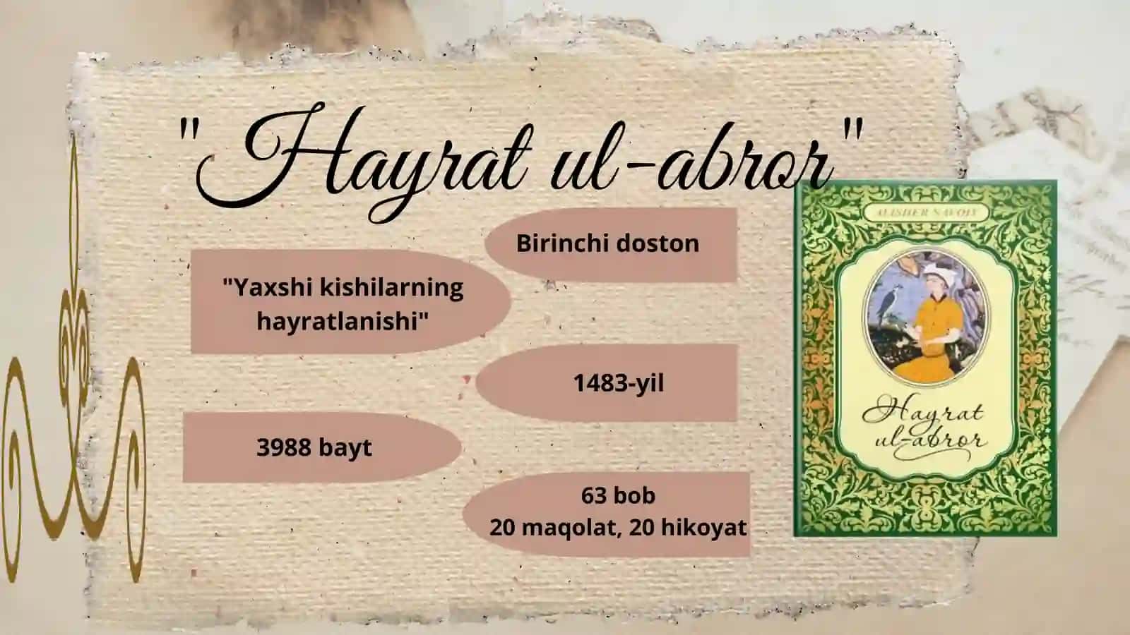 "Hayrat ul-abror" dostonidagi hikoyatlar tahlili mavzusida taqdimot 2