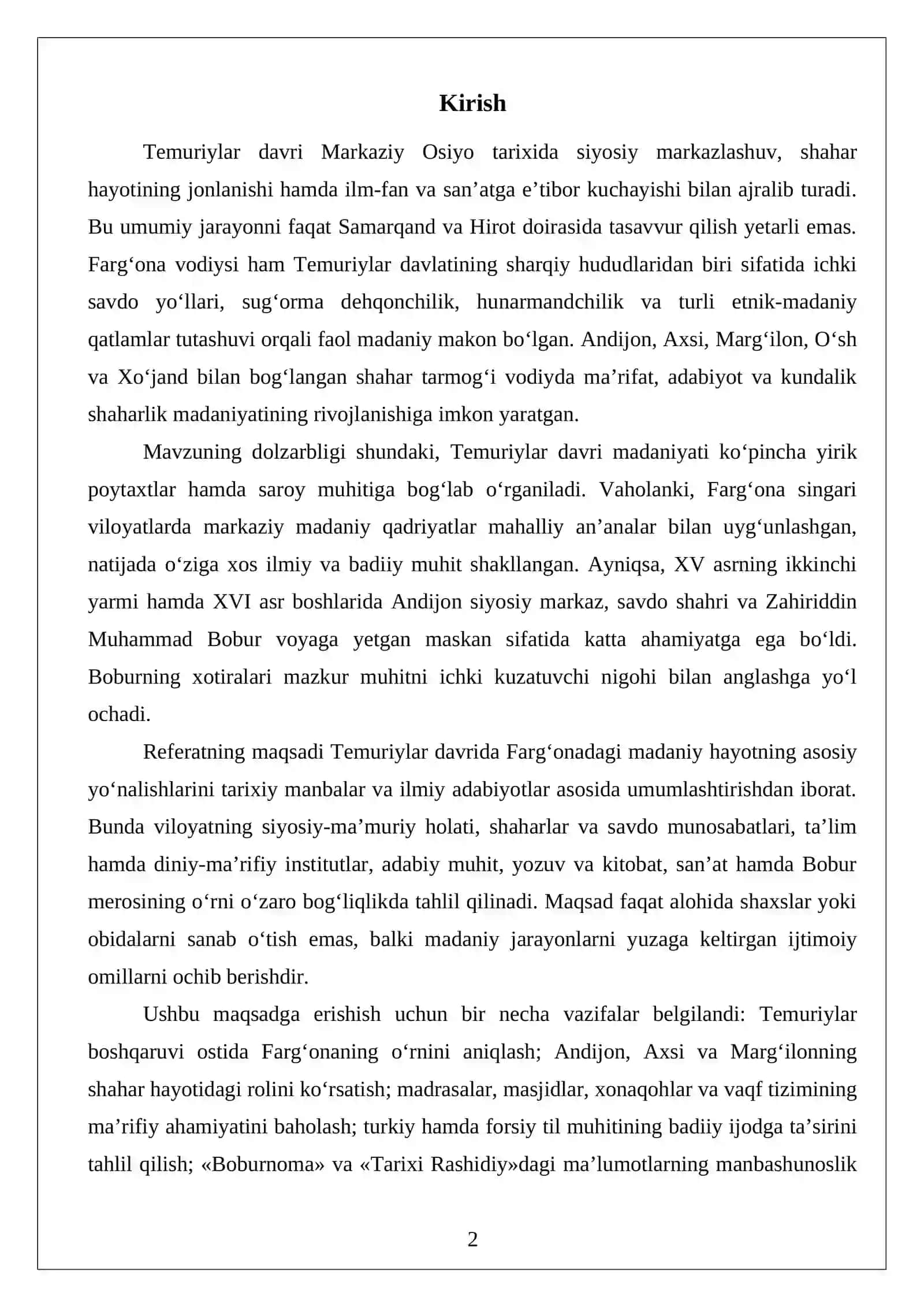Temuriylar davrida Farg‘onadagi madaniy hayot 2