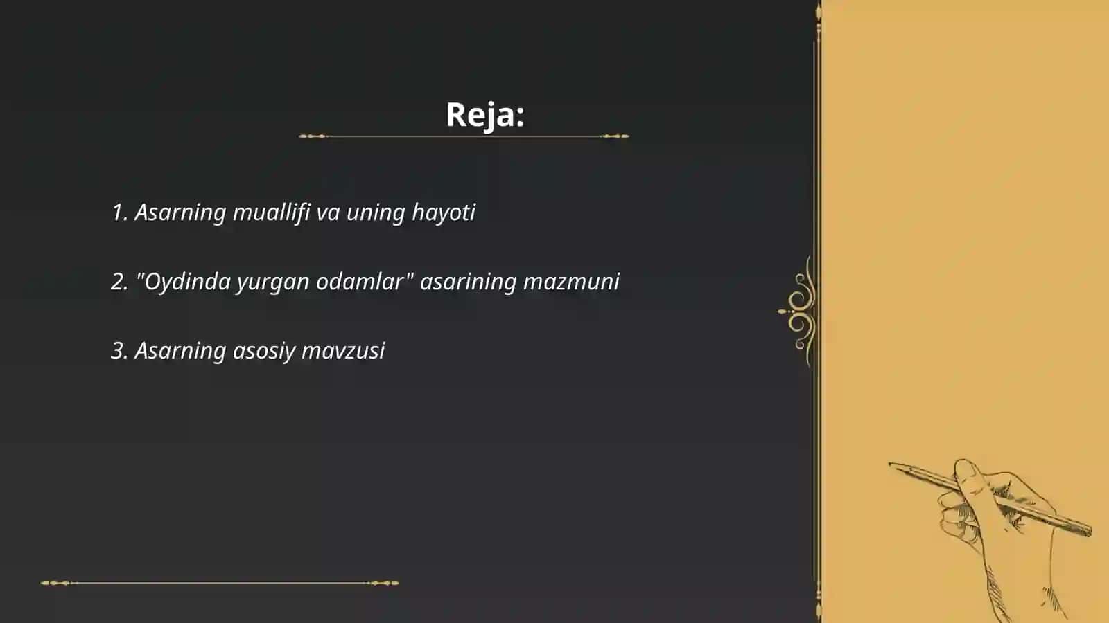 "Oydinda yurgan odamlar" asari yuzasidan taqdimot 2