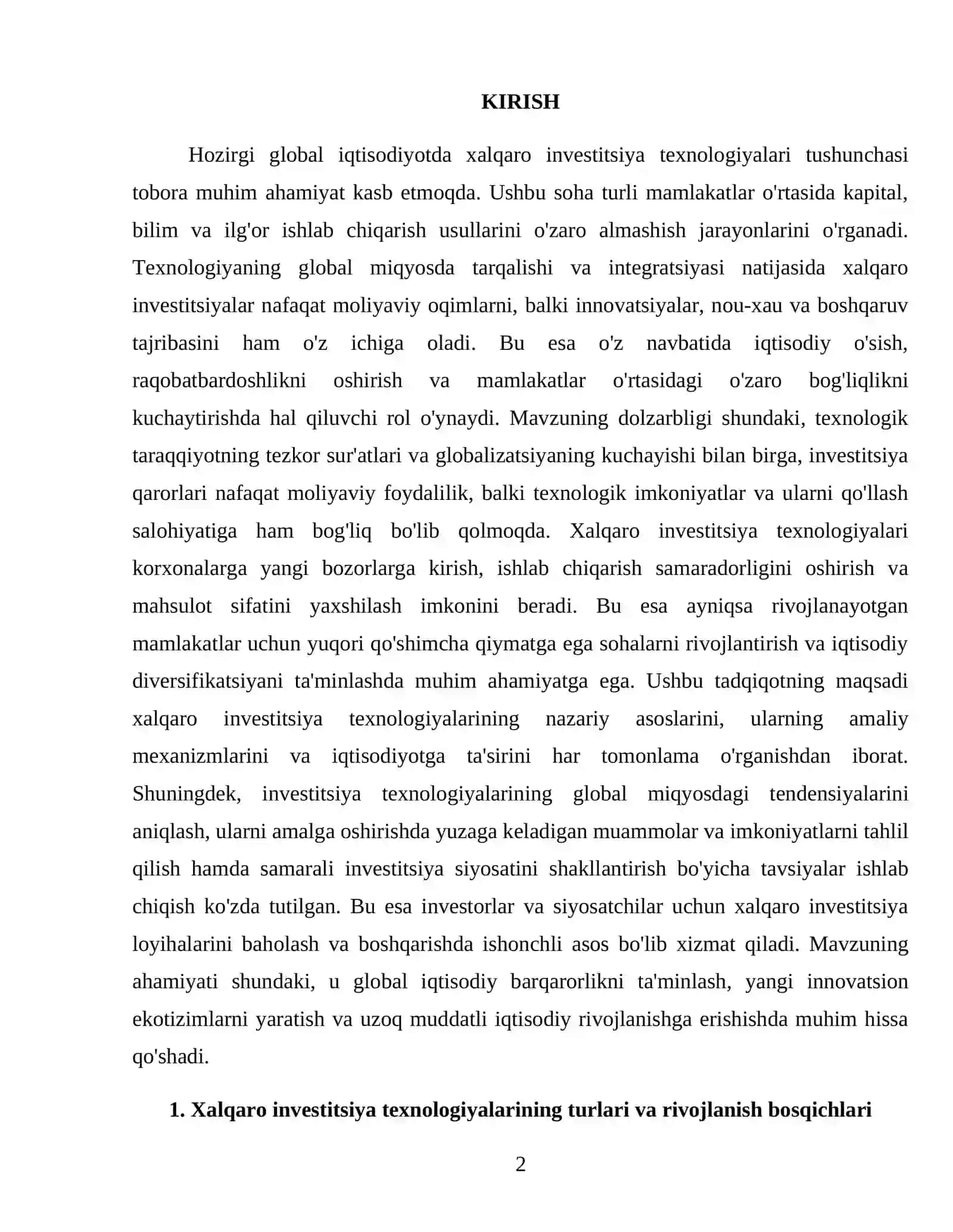 Xalqaro investitsiya texnologiyalari 2