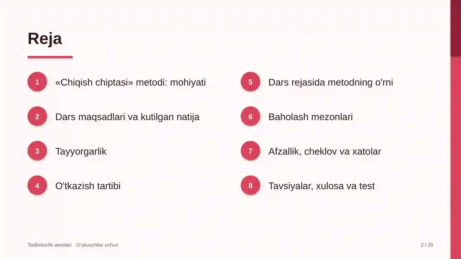 tadbirkorlik asoslari darslarida chiqish chiptasi metodidan foydalanish 3877 2