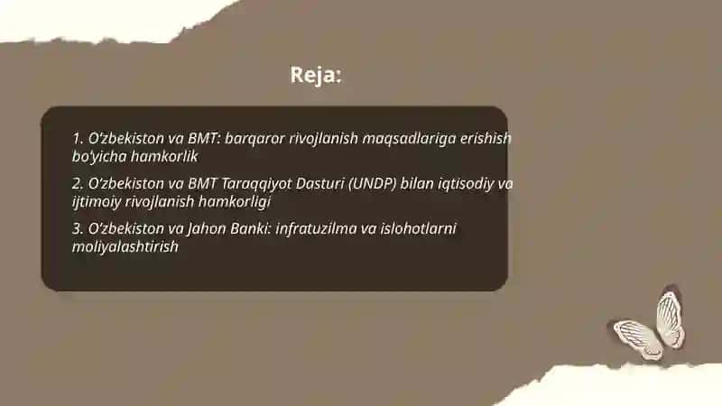 Oʻzbekistonning xalqaro tashkilotlar bilan hamkorlik aloqalari 2