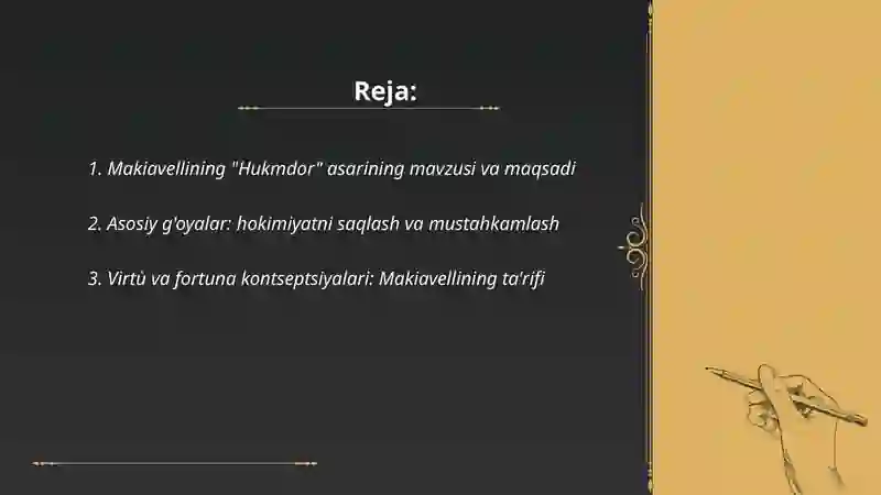 Makiavellining "Hukmdor"asari bo'yicha 2