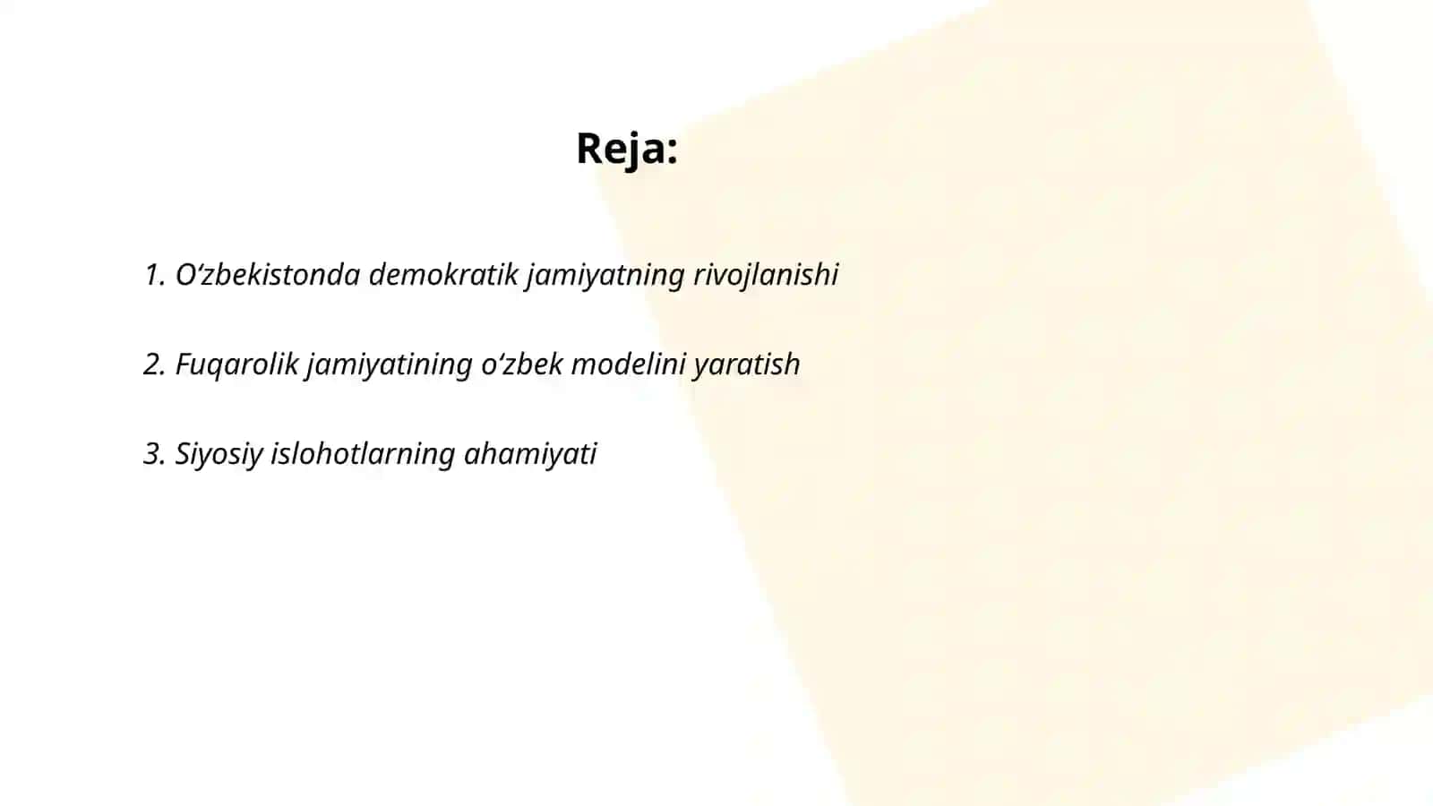 O'zbekistonda Demokratik, Fuqarolik Jamiyati Asoslarining Shakllanishi, Amalga Oshirilgan Siyosiy Isholotlar 2