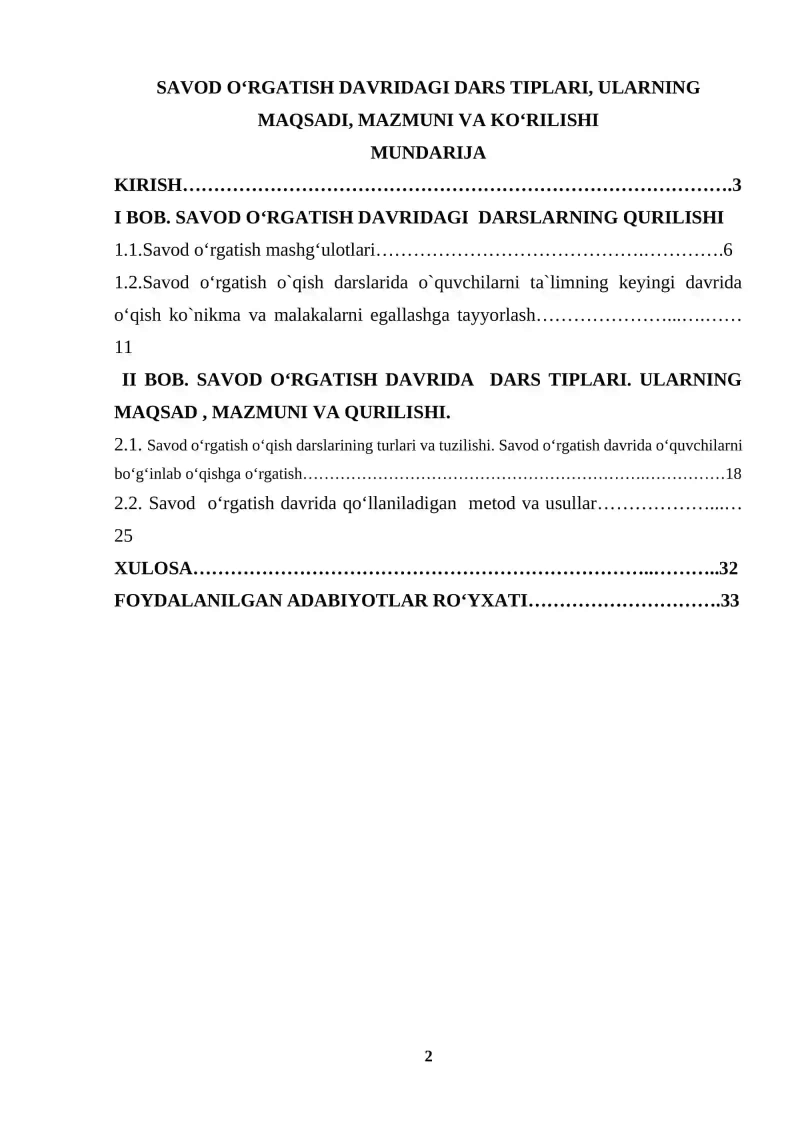 Savod o‘rgatish davridagi dars tiplari, ularning maqsadi, mazmuni va ko‘rilishi 2