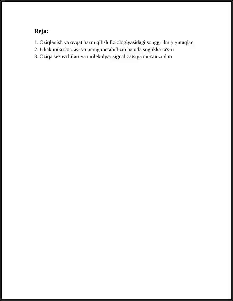 OVQATLANISH VA OVQAT HAZM QILISH FIZIOLOGIYASI REFERAT 2