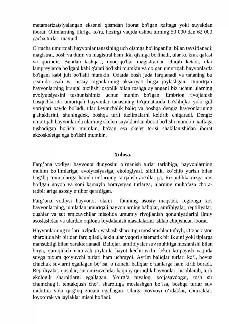 HAYVONLARNING TAKSONOMIYASI, BIOLOGIYASI, EKOLOGIYASI HAMDA GENOMIKASI YO’NALISHLARI 2