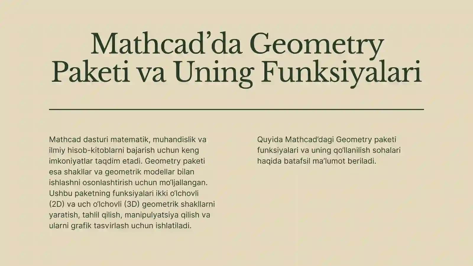 Mathcad’da Geometry Paketi va Uning Funksiyalari 2