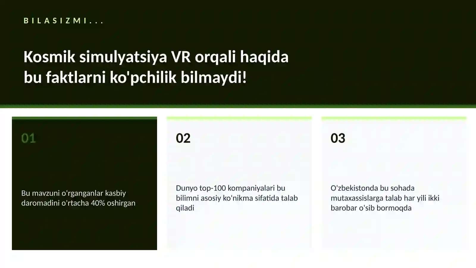 Kosmik simulyatsiya VR orqali 2