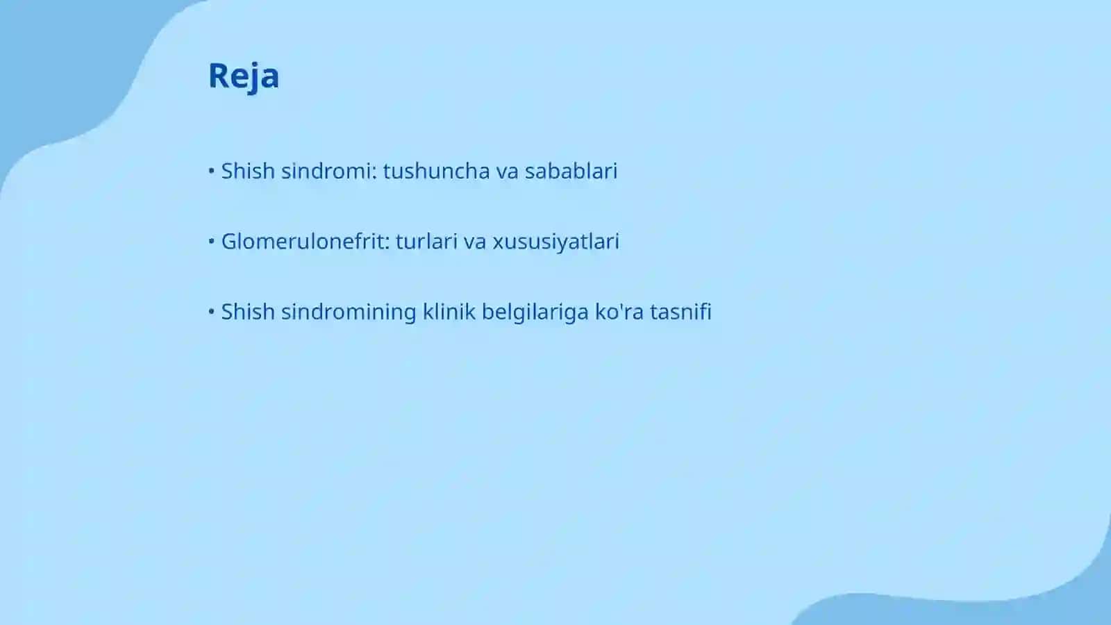 Shish sindromi bilan kechuvchi kassalliklar. Glomerulonefrit davolash, tashxisot mezonlari, dispanser kuzatuvi, profilaktik 2