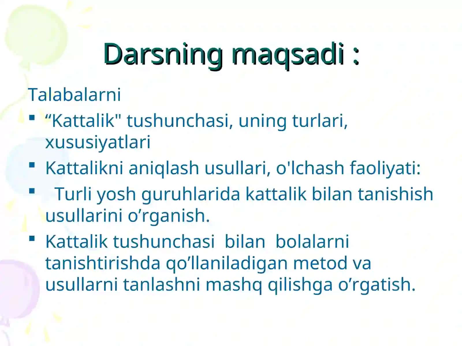 Maktabgacha ta’lim yoshidagi bolalarda predmetlarning kattalik o’lchami va ularni o’lchash haqidagi tasavvurlarni shakllantirish 2