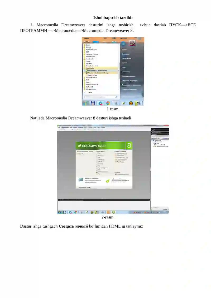 Dreamweaver dasturi 2