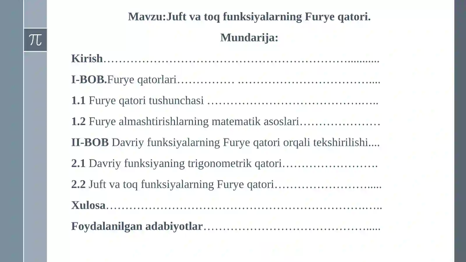Juftvatoqfunksiyalarning Furyeqatori 2