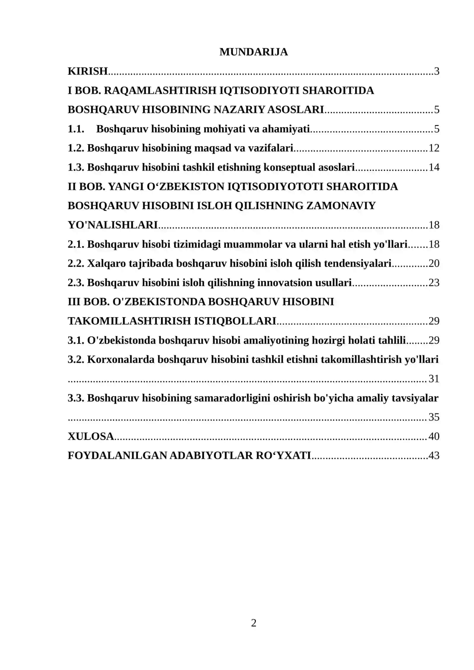 Mavzu: Boshqaruv hisobini isloh qilishning nazariy va amaliy jihatlari 2