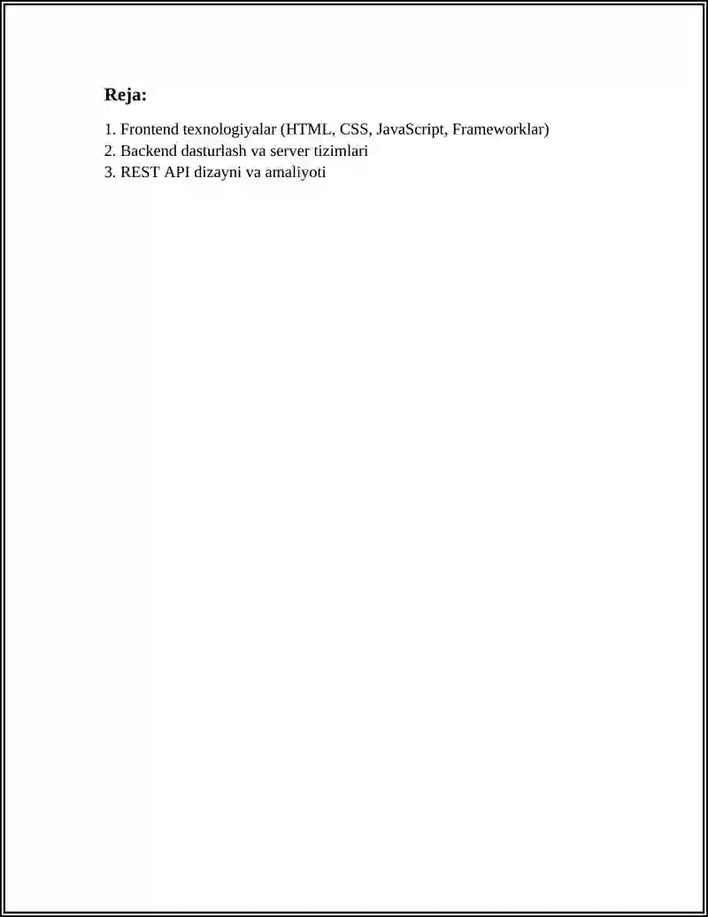 WEB - TECHNOLOGIYALAR, VEB - SERVISLAR 2