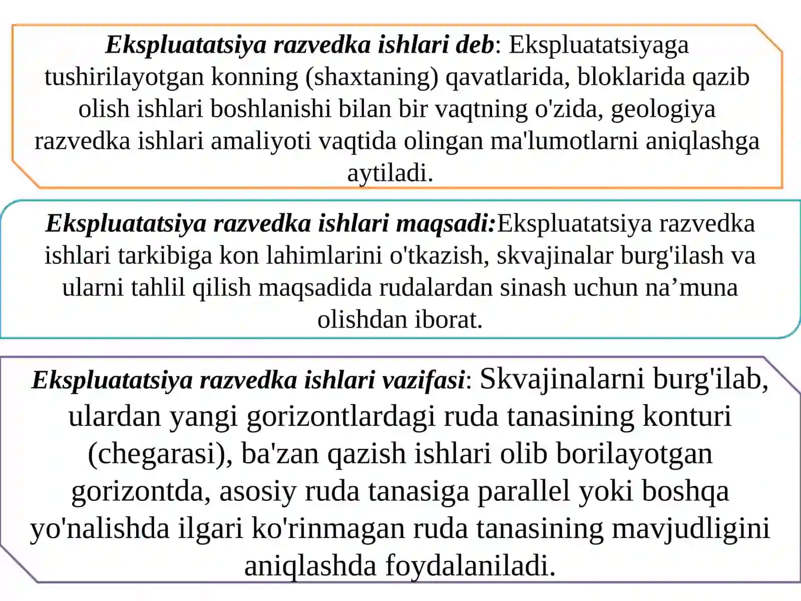 Ma’ruza:Ekspluatatsiyadavrida razvedka qilish va ruda tarkibining tahlili 2