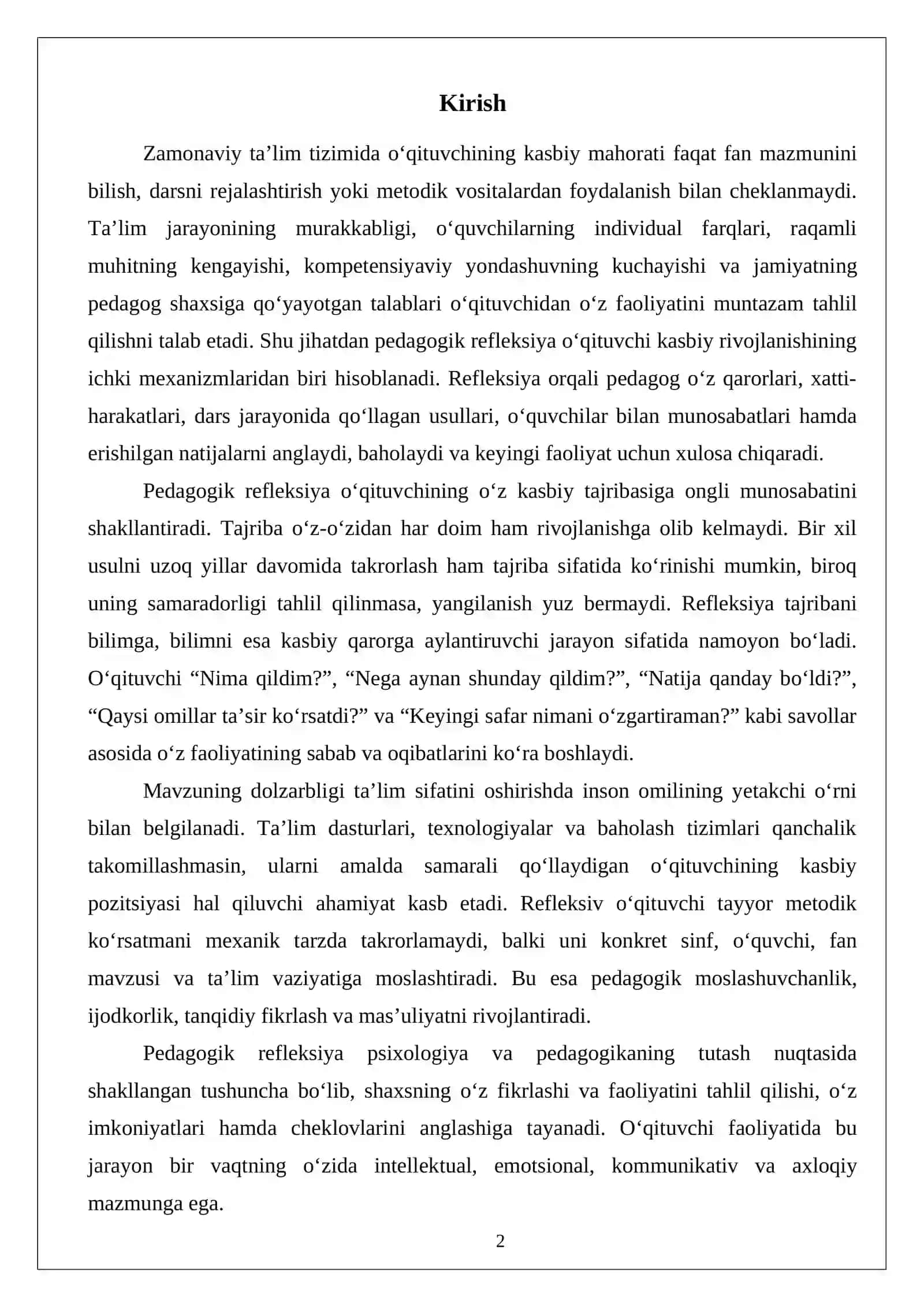 O‘qituvchining pedagogik refleksiyasi va kasbiy rivojlanishdagi o‘rni 2