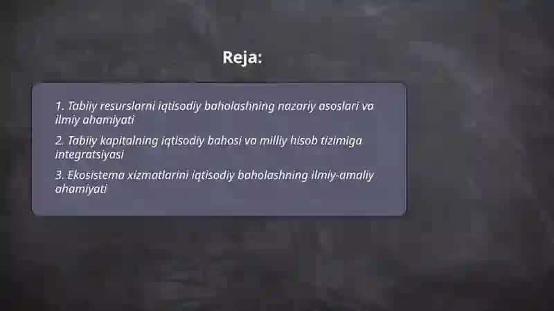 Tabiy resurslarni iqtisodiy baholash ilmiy amaliy ahamiyati 2