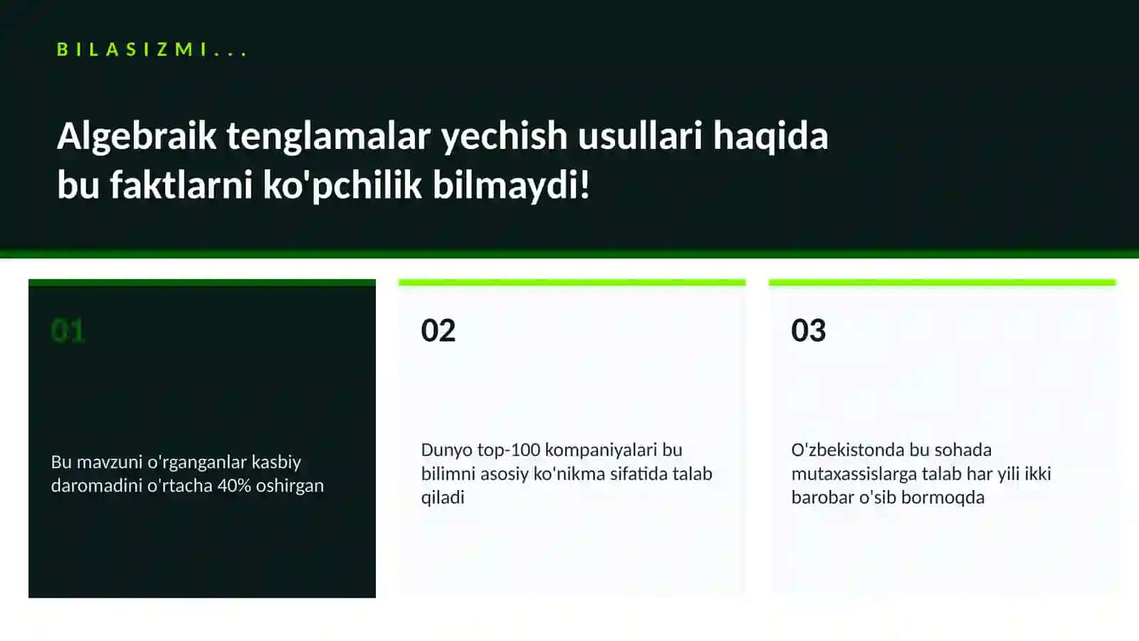Algebraik tenglamalar yechish usullari 4