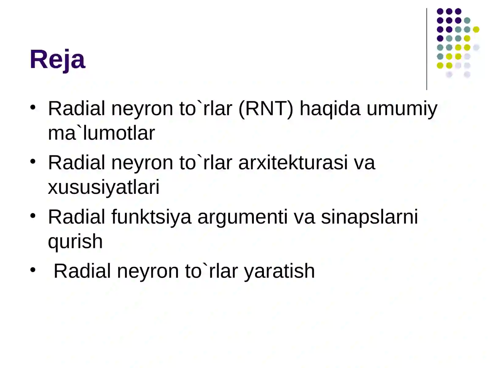 Radial neyron to`rlar 2