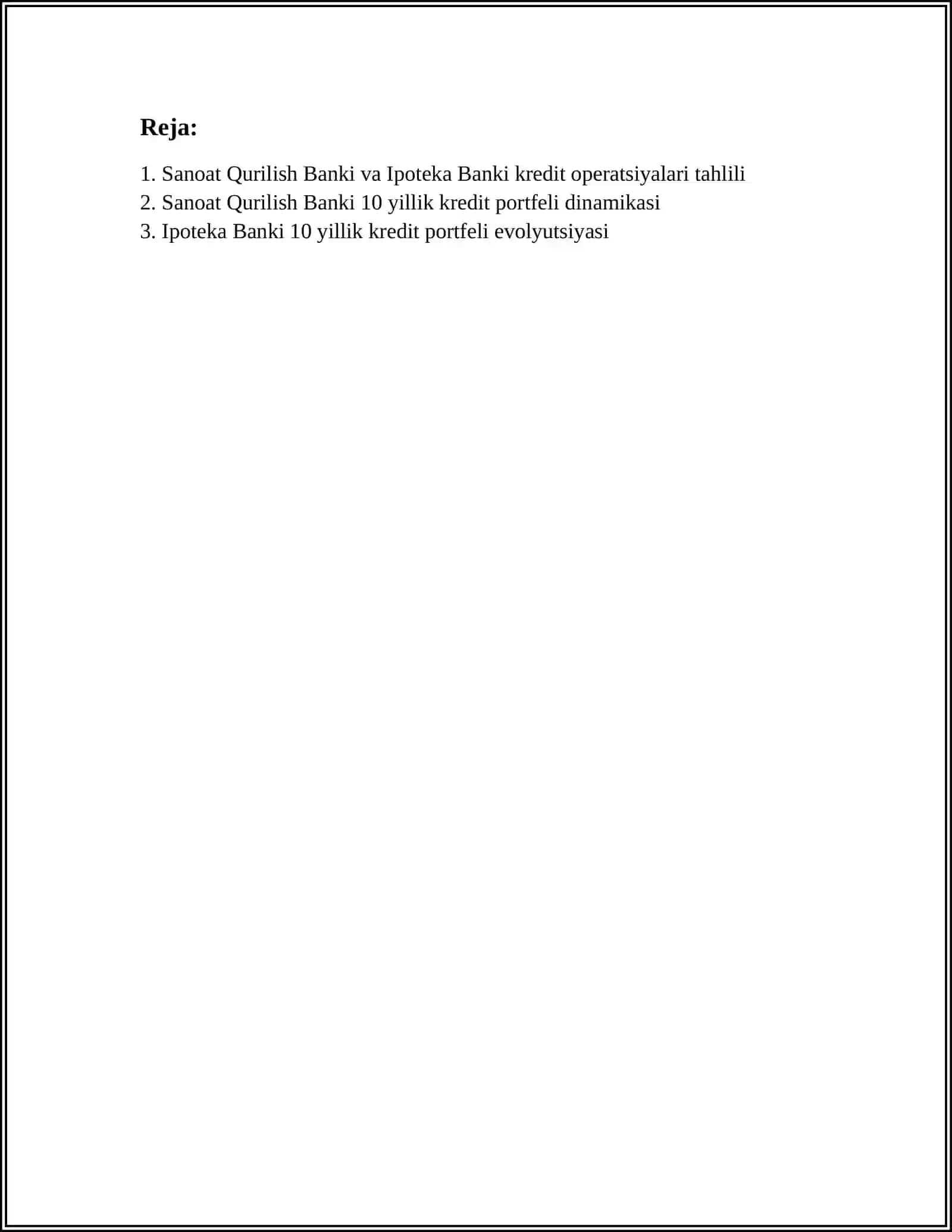 SANOAT QURILISH BANKI VA IPOTEKA BANK 10 YILLIK KREDIT VA DEPOZIT OPERATSIYALAR TAHLILI 2