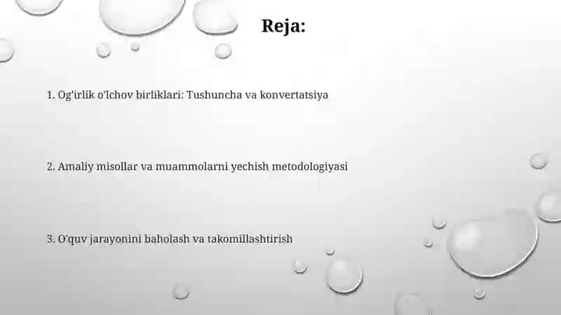 Massa o'lchov birliklari mavzusida misol va masalalar yechishga o'rgatish metodikasi 2