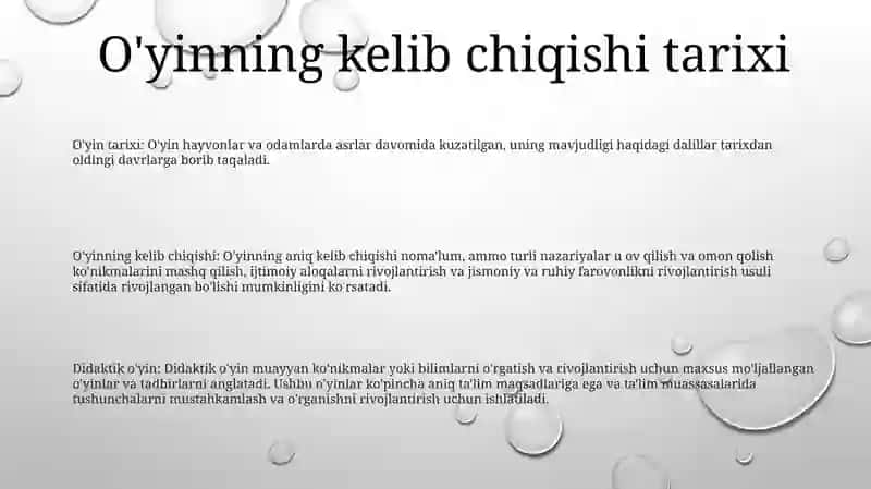 O‘Yin Bola Faoliyatining Asosiy Turi Sifatida O‘Yinning Kelib Chiqish Tarixi Didaktik O‘Yin 2