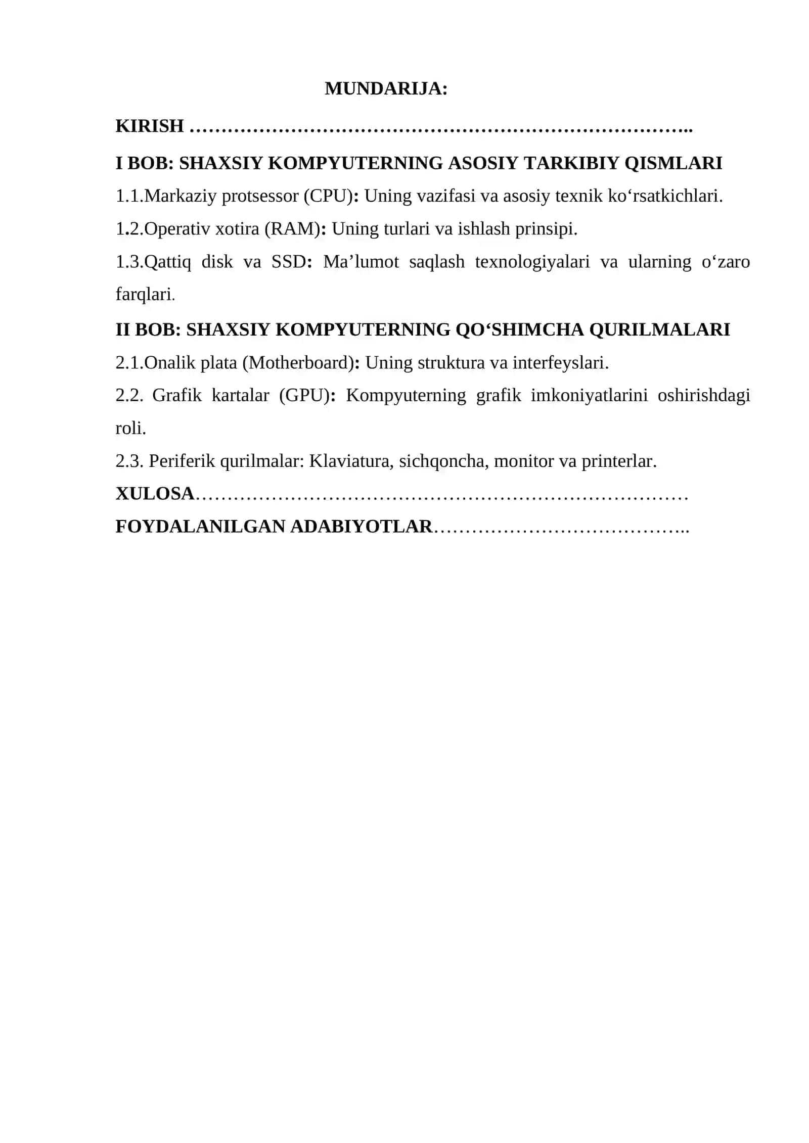INFORMATIKA O’QITISH METODIKASI fanidan KURS ISHI 2