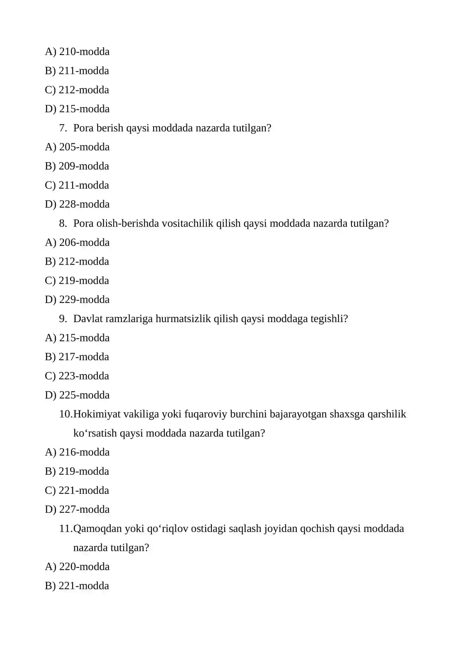 Boshqaruv tartibiga qarshi jinoyatlar test 2