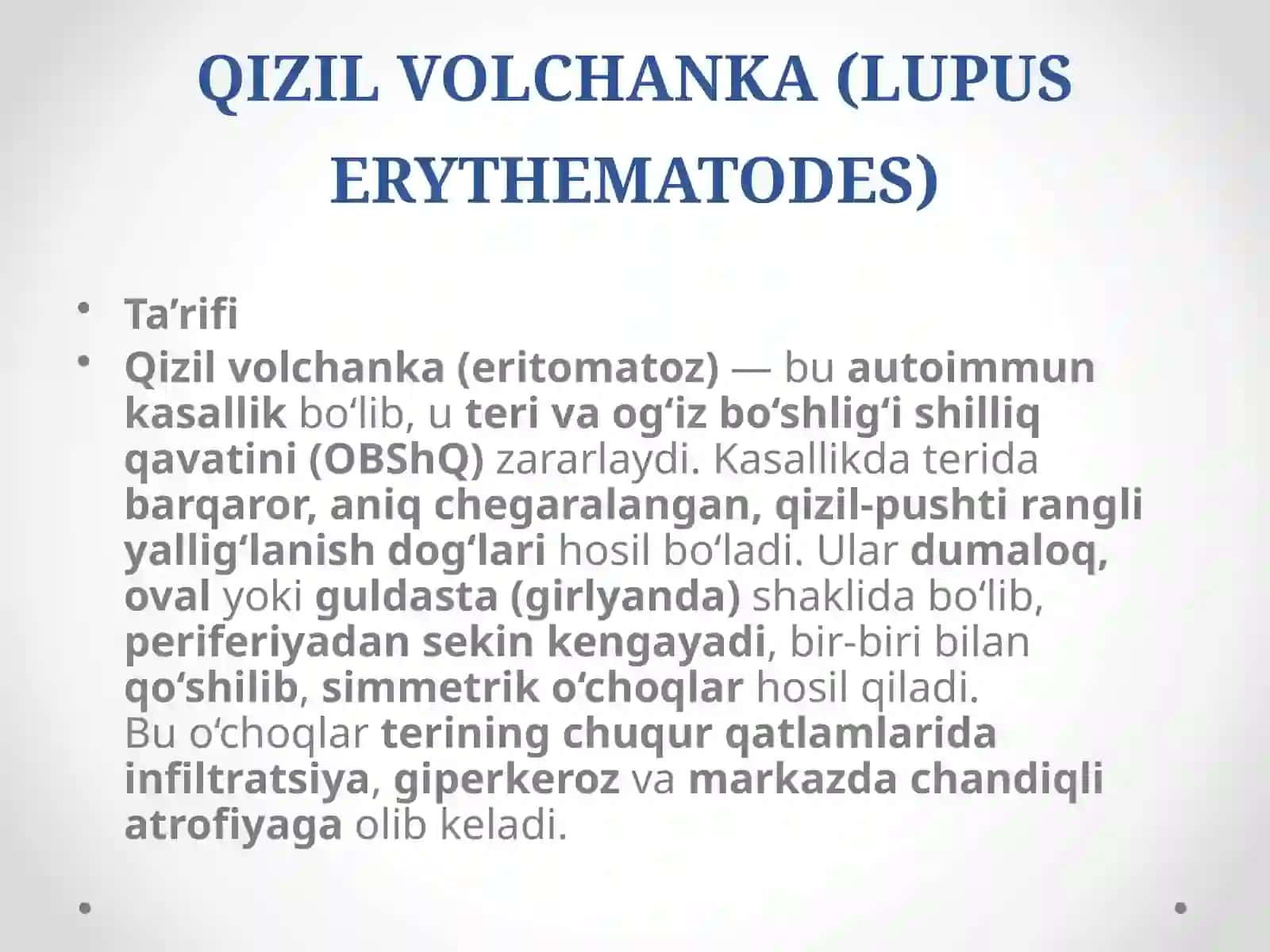 Qizil yugurukdagi OBShQdagi o’zgarishlari. 2