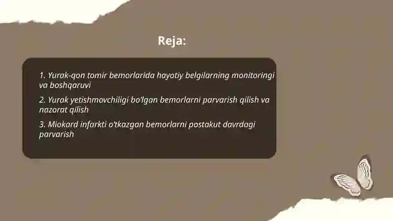 Yurak-qon tomir tizimi kasalliklarida bemorlar parvarishi va nazorati 2
