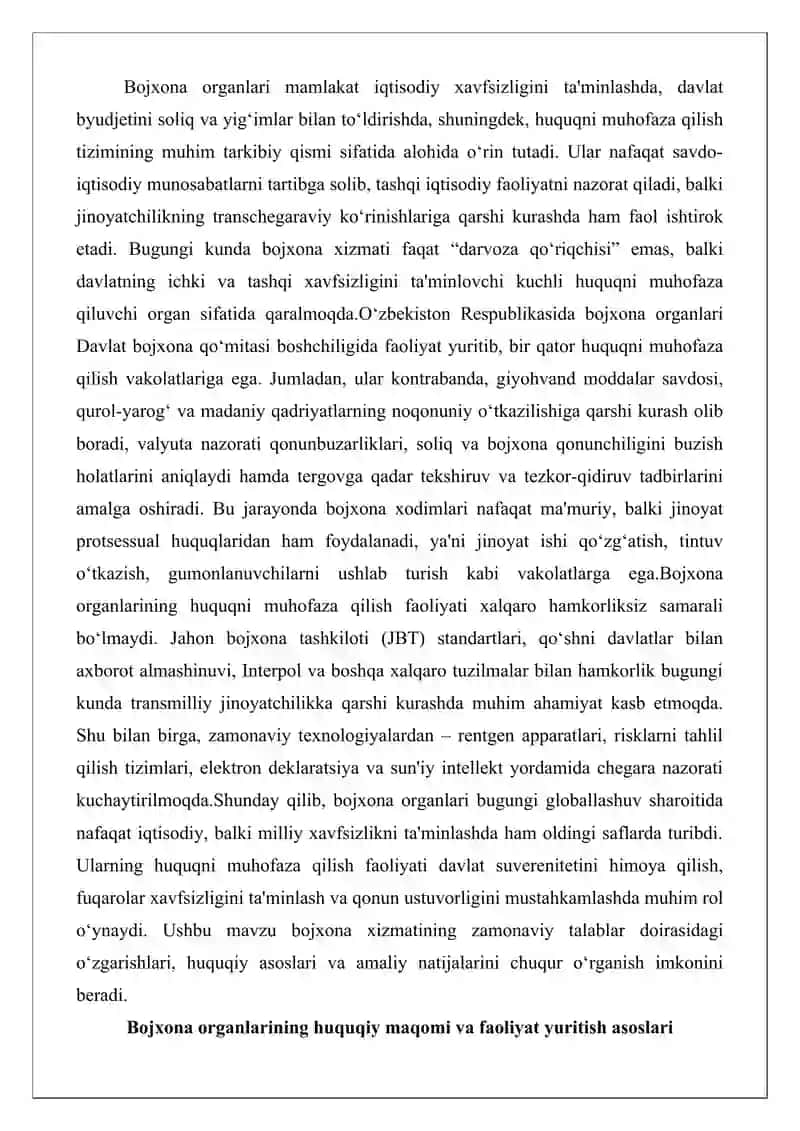 Bojxona organlarining huquqni muhofaza qilish faoliyatini amalga oshirishdagi roli 2