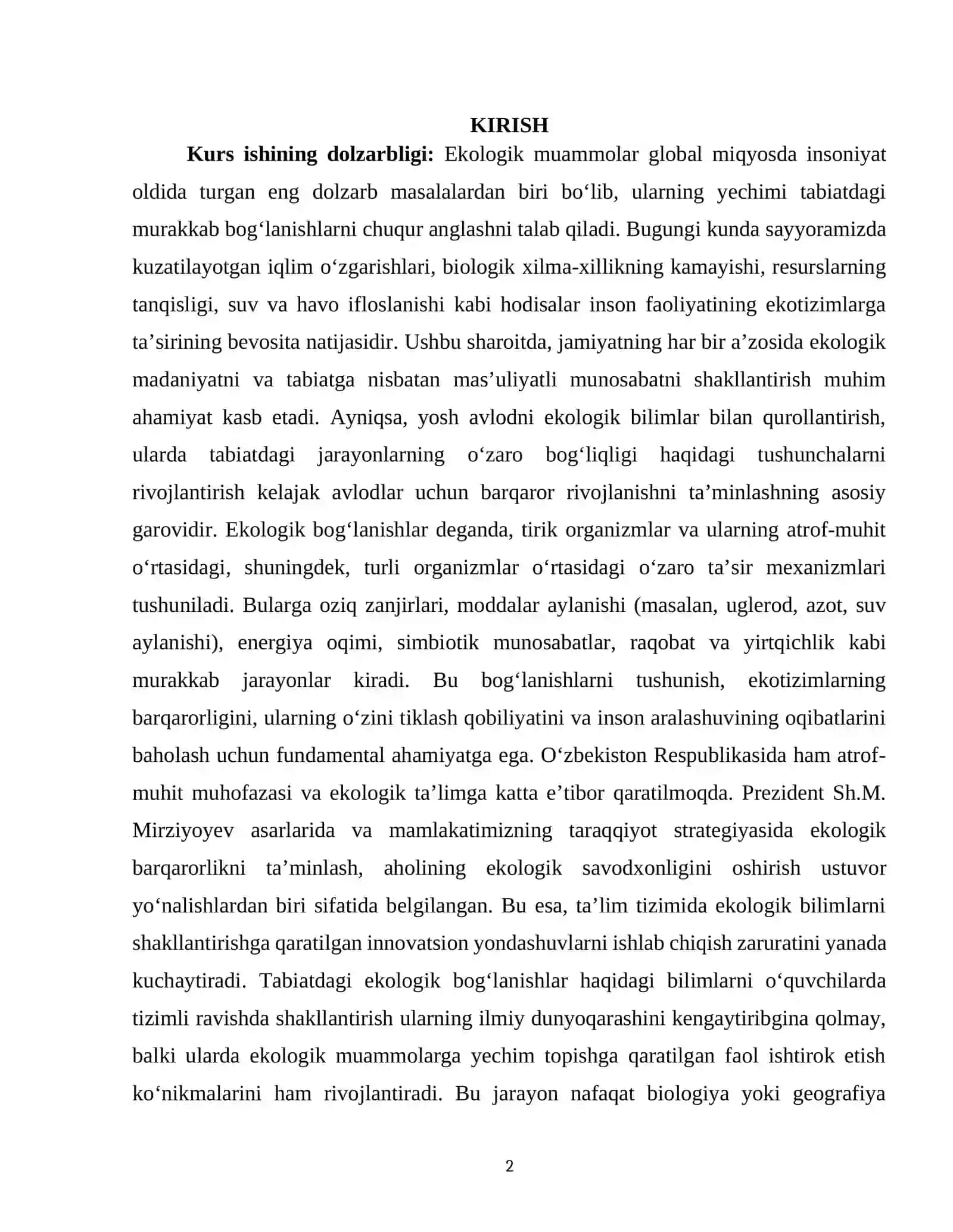 TABIATDAGI EKOLOGIK BOG'LANISHLAR HAQIDAGI BILIMLARNI SHAKLLANTIRISH 2