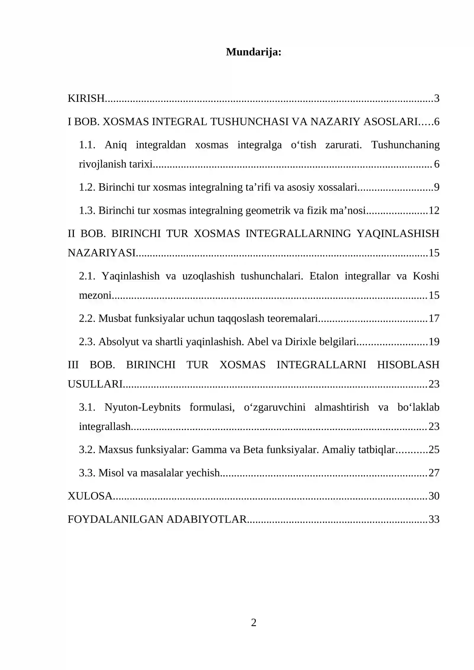 Birinchi tur xosmas integral 2