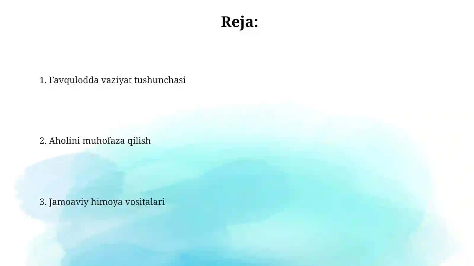 Favqulodda vaziyatlarda aholini muhofazalash. Jamoaviy himoya vositalari 2