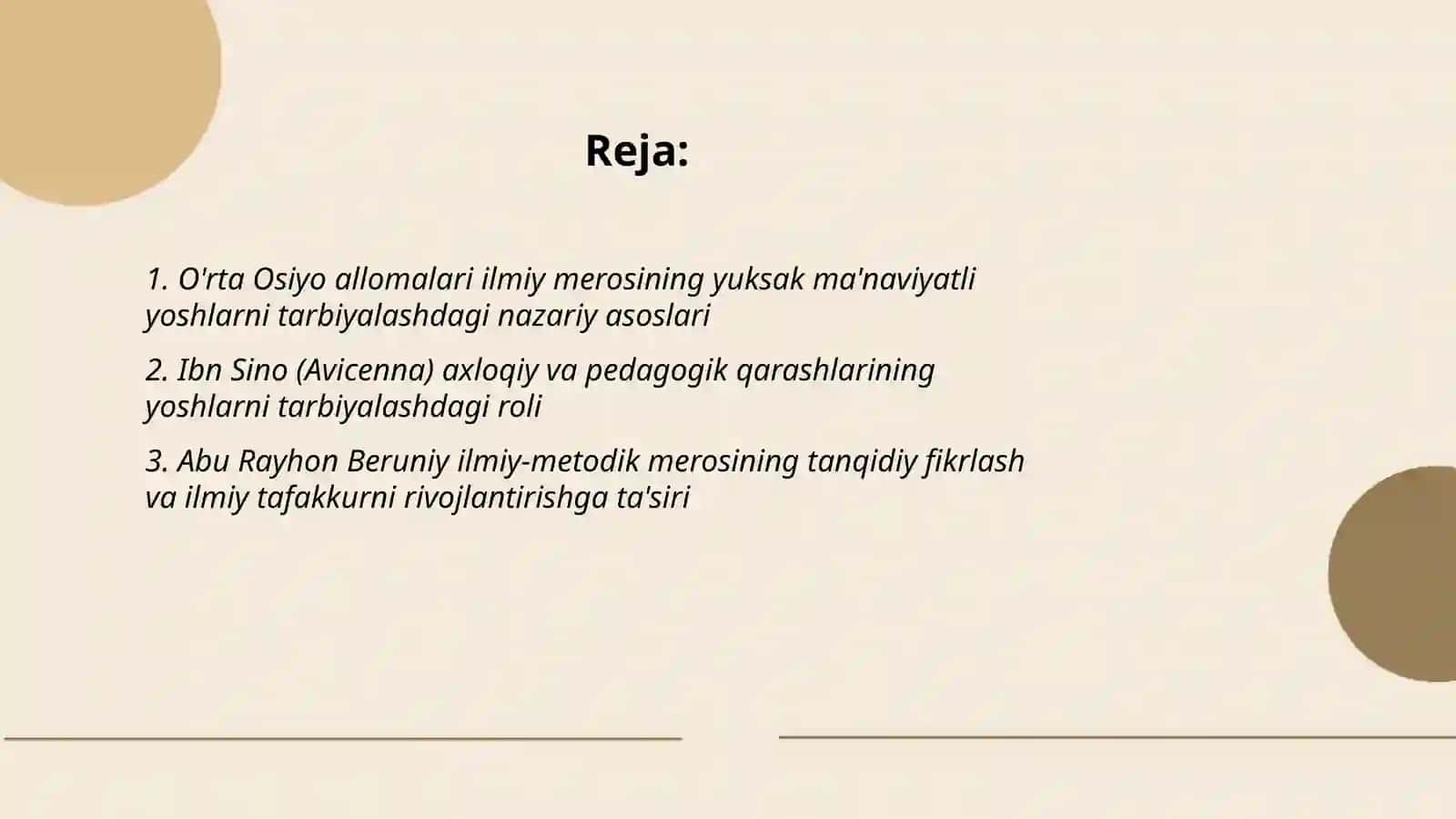 Yuksak ma'naviyayli yoshlarni tarbiyalashda O'rta Osiyo allomalari ilmiy merosining o‘rni 2