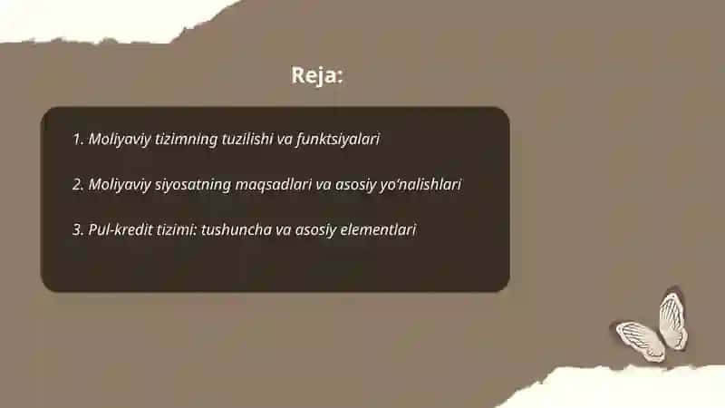 Moliyaviy tizim va moliyaviy siyosat 2