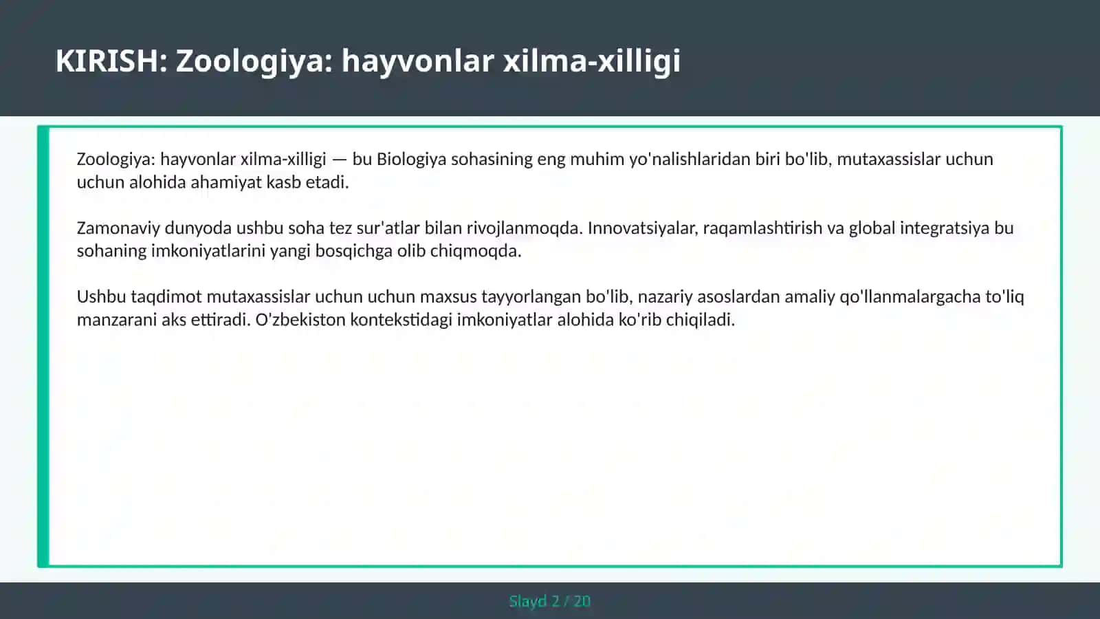 Zoologiya: hayvonlar xilma-xilligi 2