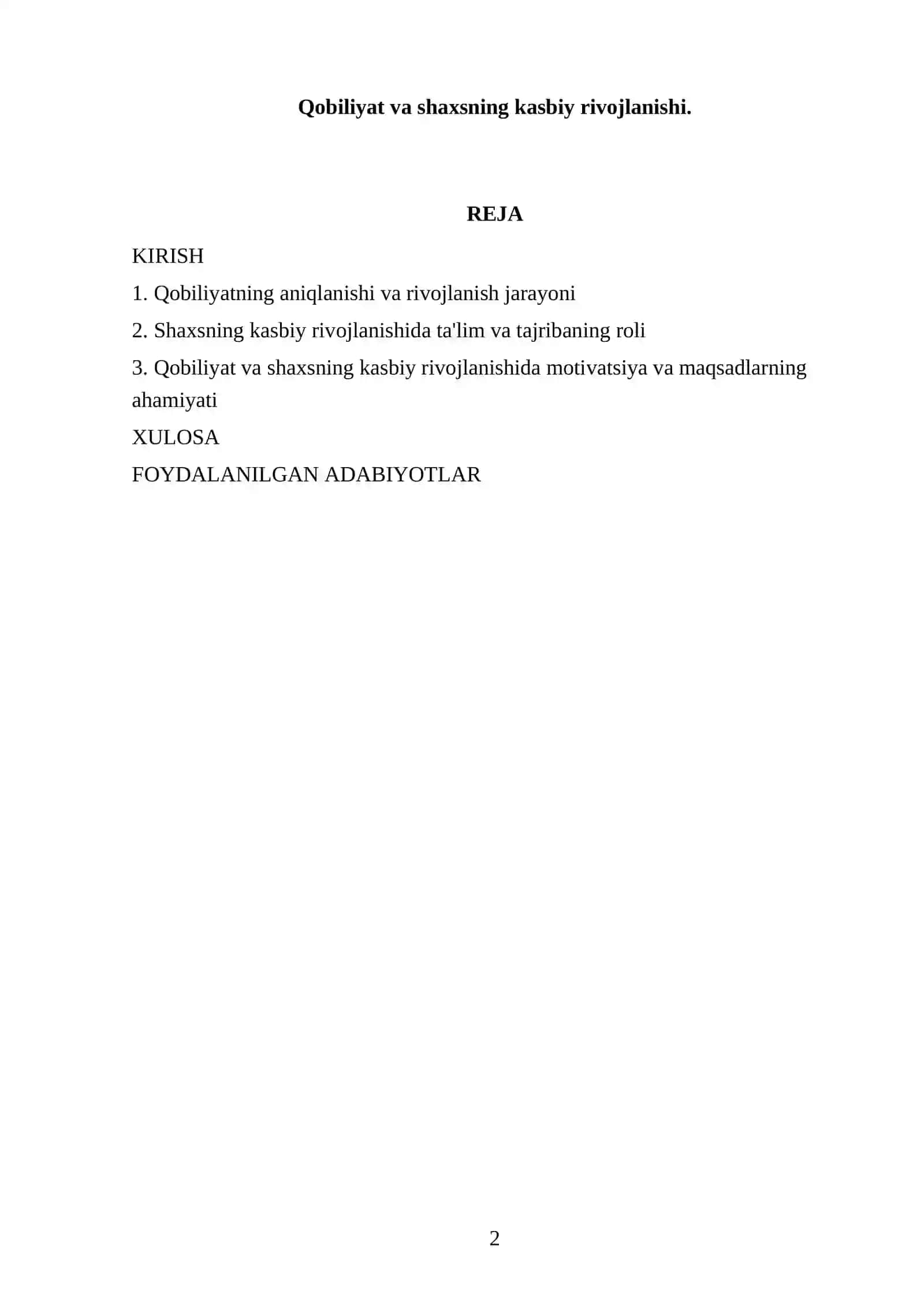 KASBIY PISIXOLOGIYA. FANIDAN TAYYORLAGAN MUSTAQIL ISHI 2