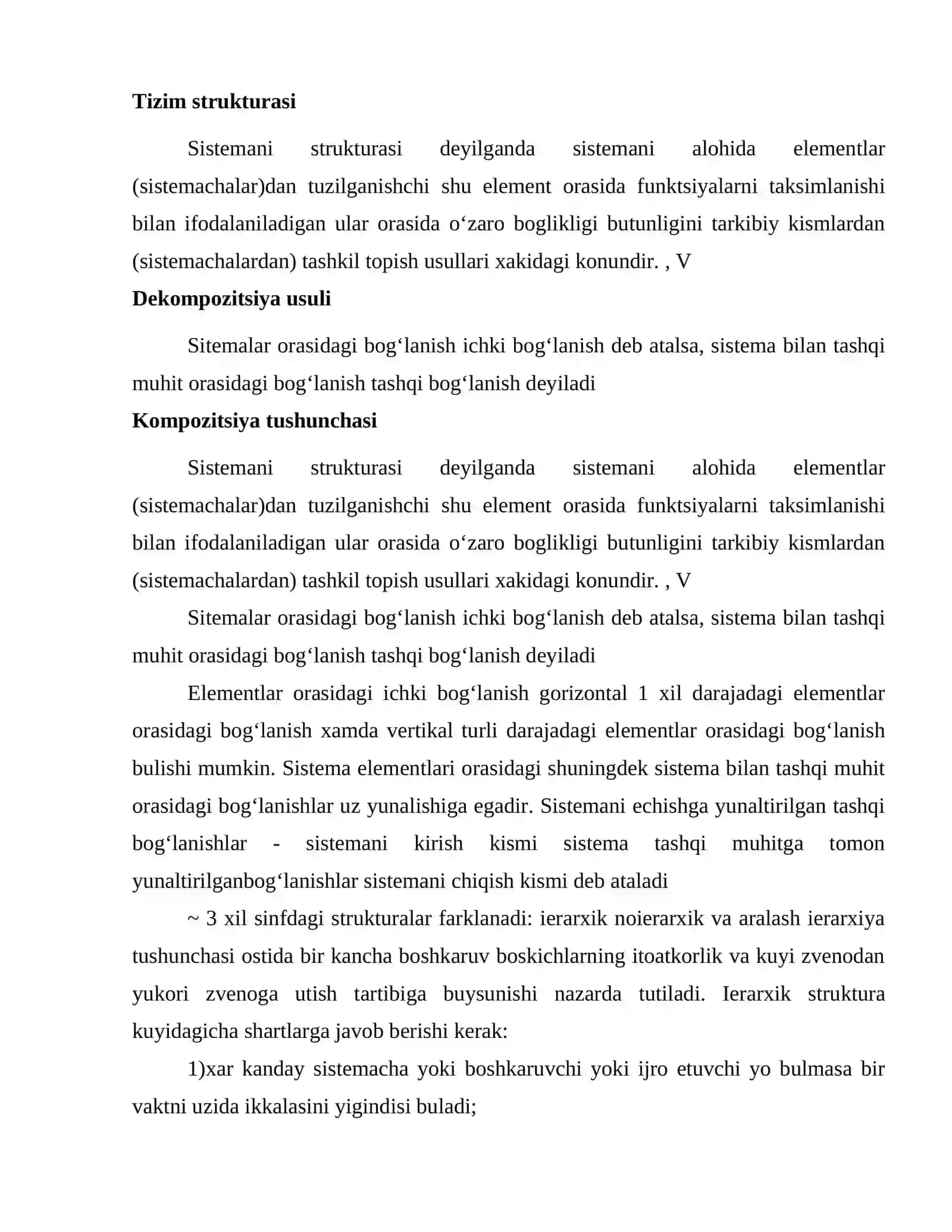 Tizimlar strukturasi. Dekompozitsiya usuli 2