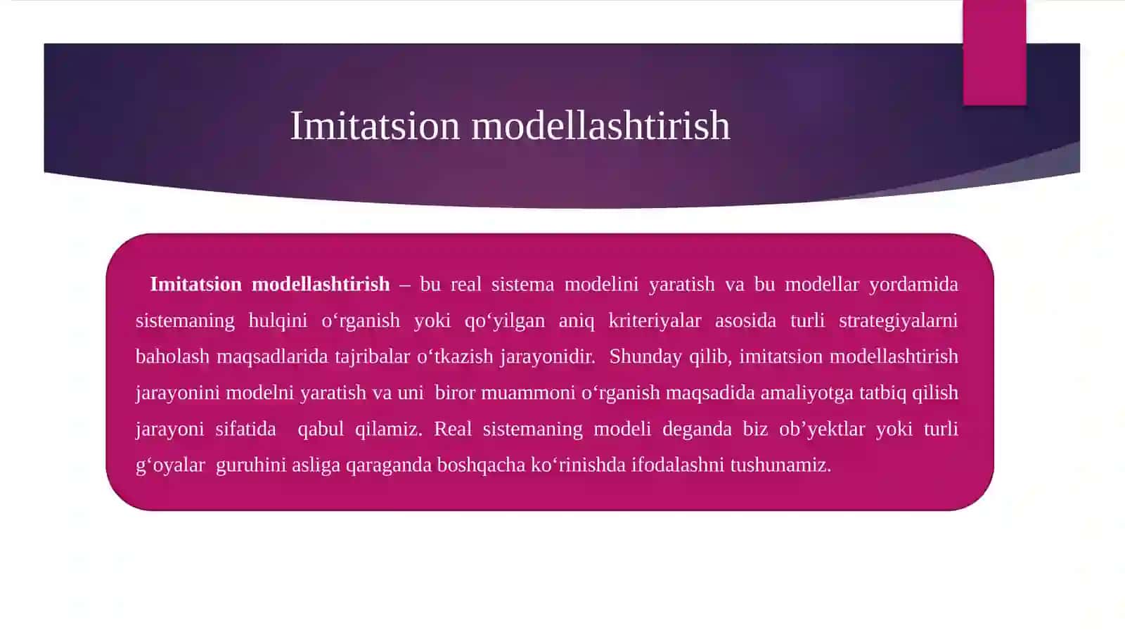 Immitatsion modellashtirish va undan foydalanish usullari 2