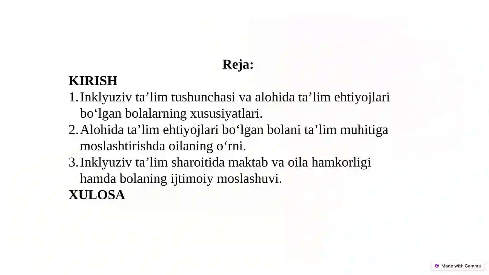 Alohida ta'lim ehtiyojlari bo'lgan bolani umumta'lim maktabi yoki maktabgacha tashkilotda inklyuziv ta'lim sharoitida o'qishga moslashishida oila va maktabning o'rni 2