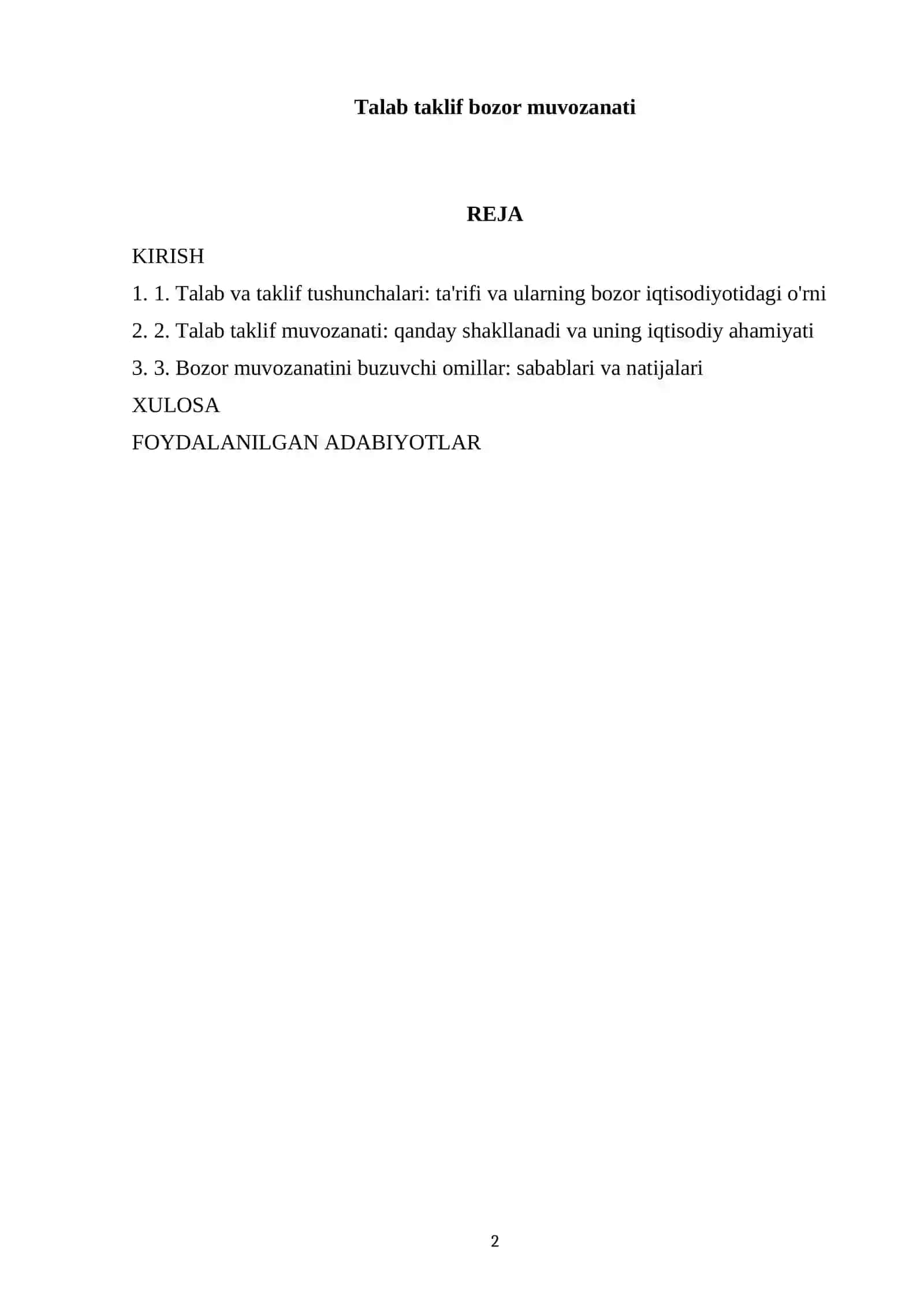 Talab taklif bozor muvozanati 2
