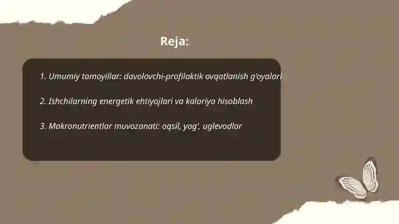Zararli kasbda ishlovchilar uchun davolovchi profilaktik ovqatlanish tartibi 2