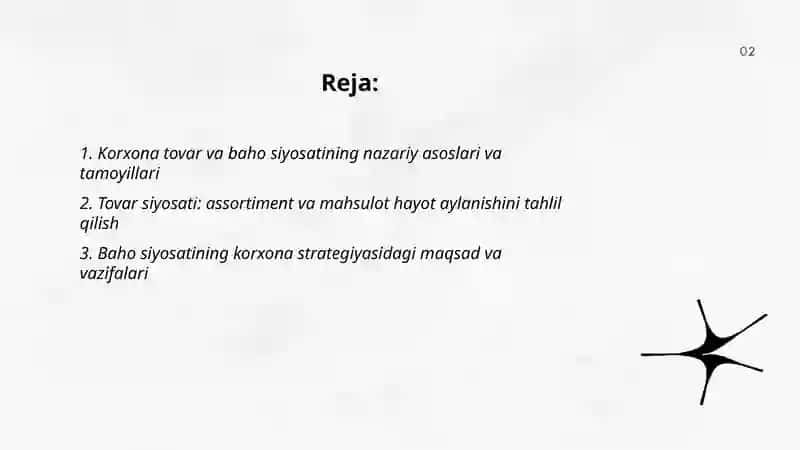 Korxona tovar va baho siyosatining tahlili 2