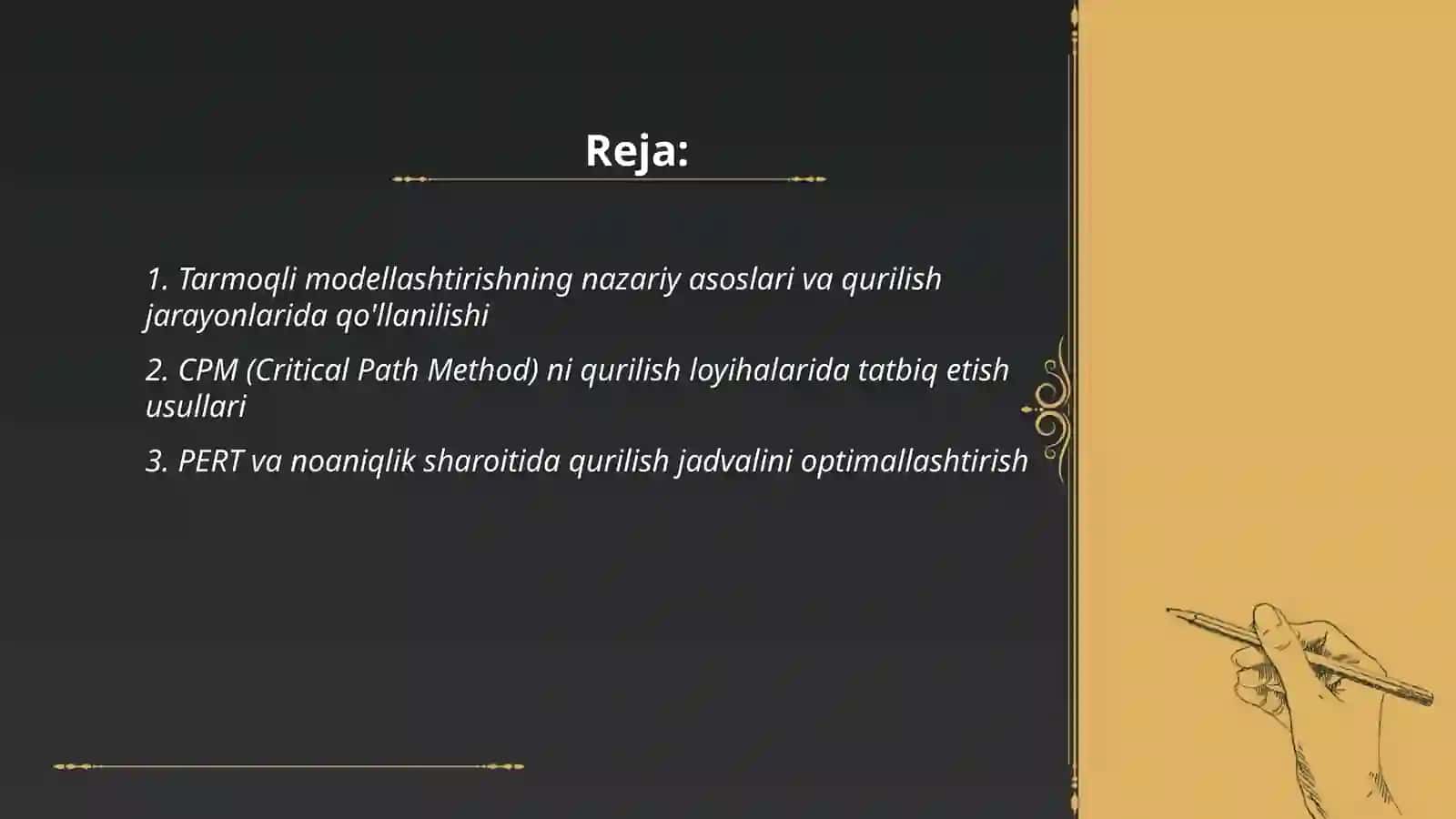 Tarmoqli modellashtirishning nazariy asoslari va qurilish jarayonlarida qo'llanilishi 2