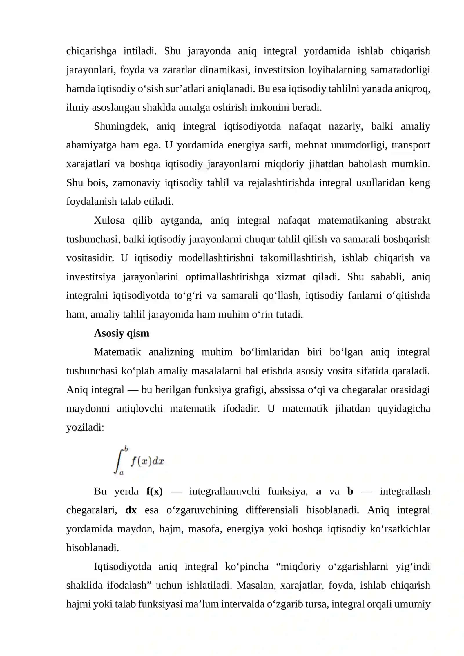 Aniq integral va uning iqtisodiyotda qo‘llanishi 2