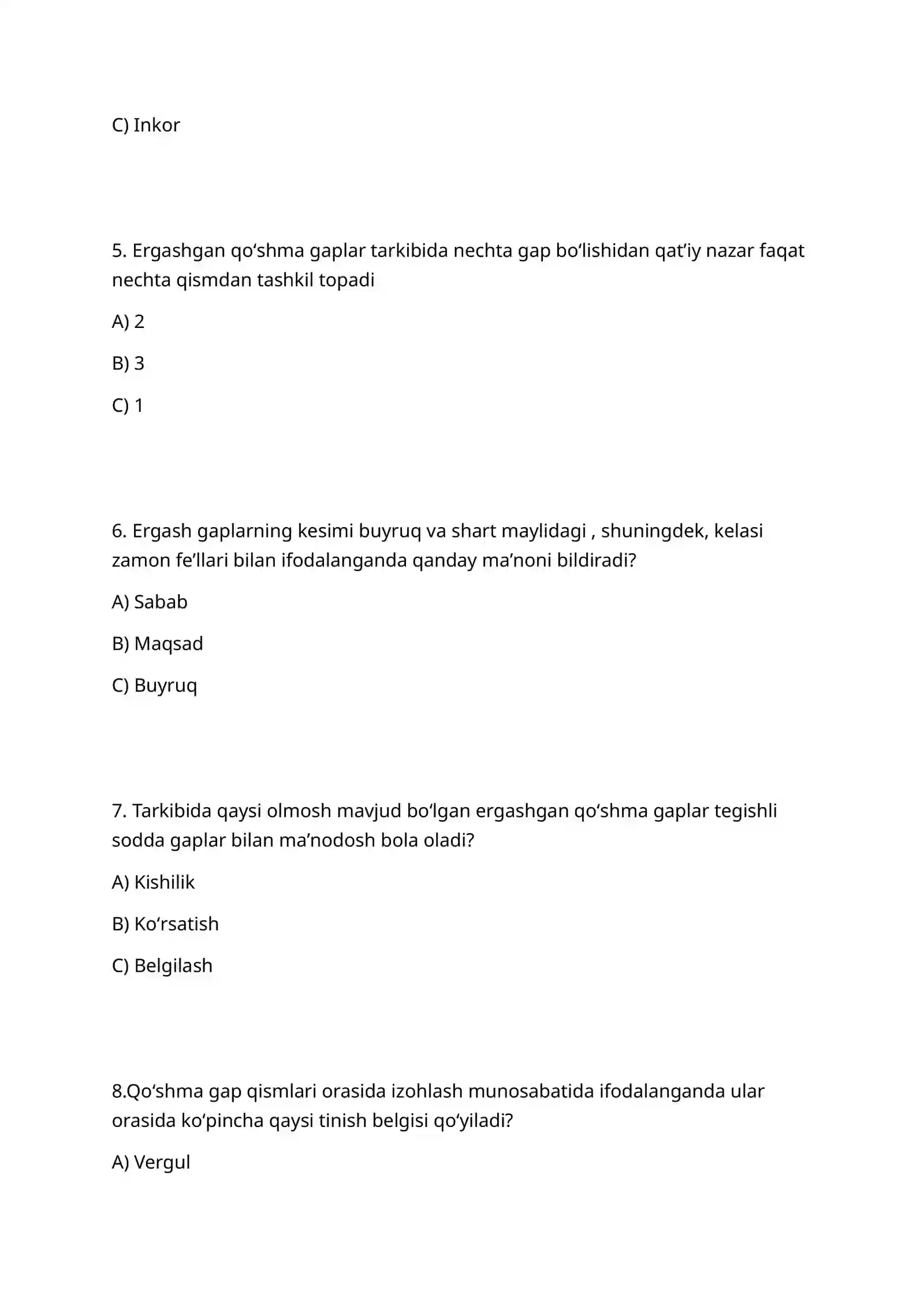 qoʻshma gap test 2